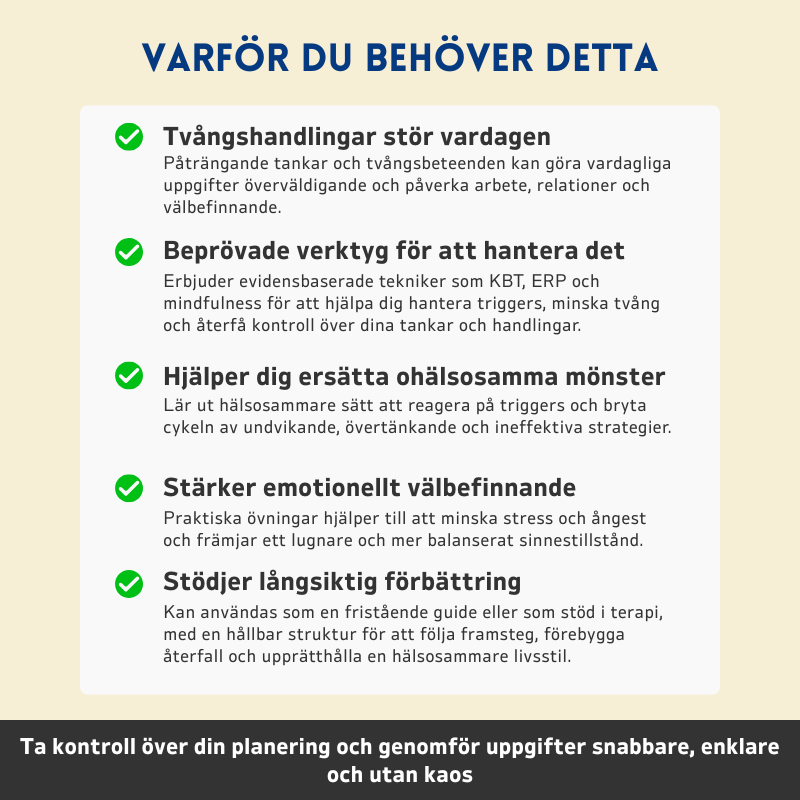 Tvångssyndrom (OCD) – Terapeutisk Arbetsbok – Terapeutiska Verktyg och Strategier för Att Hantera Vardagen