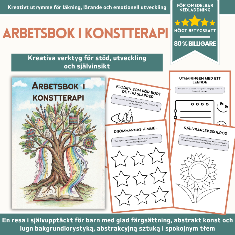 Arbetsbok i konstterapi för barn och tonåringar – 110+ utskrivbara aktiviteter för mental hälsa (KBT, mindfulness & socialt och emotionellt lärande)