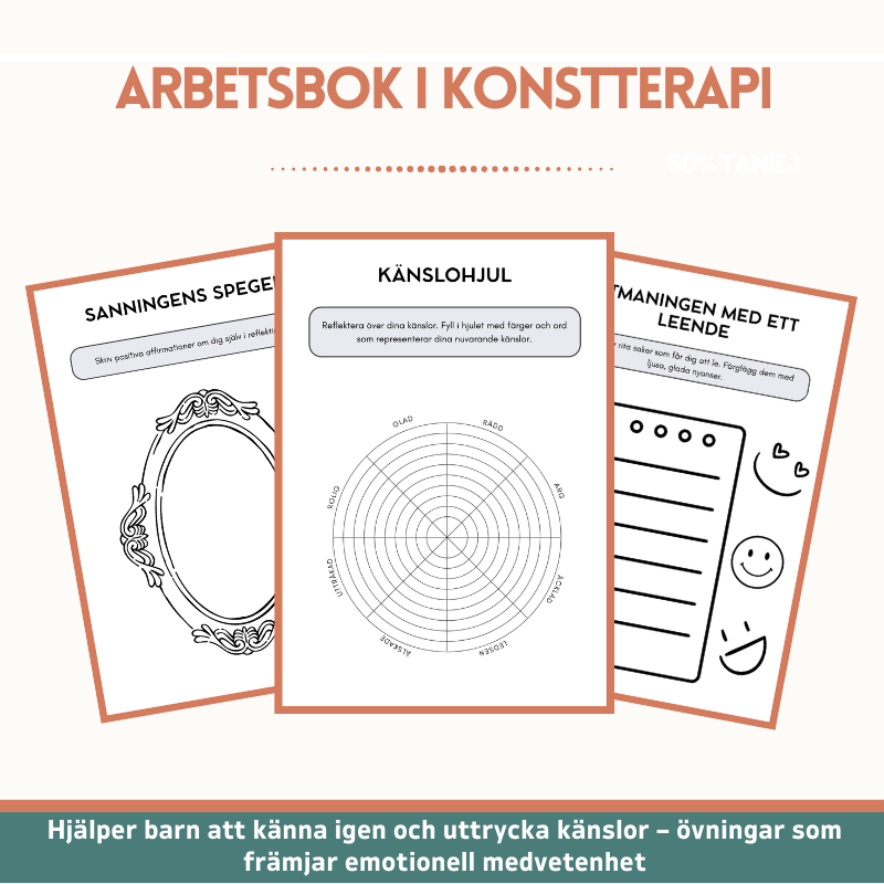 Arbetsbok i konstterapi för barn och tonåringar – 110+ utskrivbara aktiviteter för mental hälsa (KBT, mindfulness & socialt och emotionellt lärande)