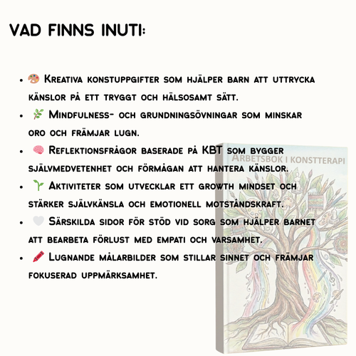Arbetsbok i konstterapi för barn och tonåringar – 110+ utskrivbara aktiviteter för mental hälsa (KBT, mindfulness & socialt och emotionellt lärande)